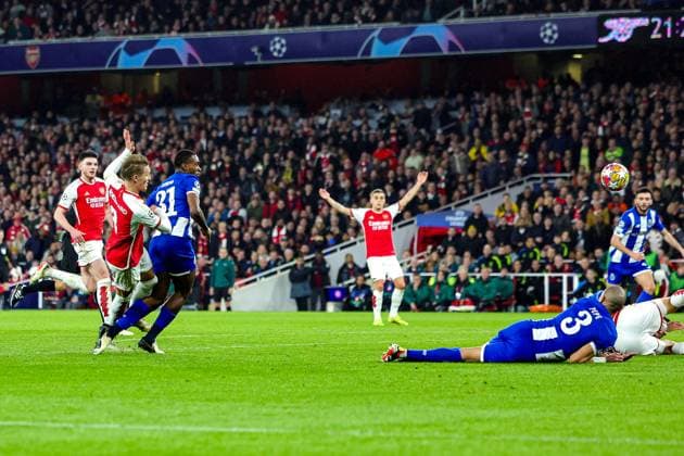Arsenal v FC Porto Champions League 12 03 2024. Round of 16 Martin Odegaard (8) of Arsenal scores a goal which is disallowed during the Champions League match between Arsenal and FC Porto at the Emirates Stadium, London, England on 12 March 2024. Editorial use only , Copyright: xNigelxKeenex PSI-19227-0020