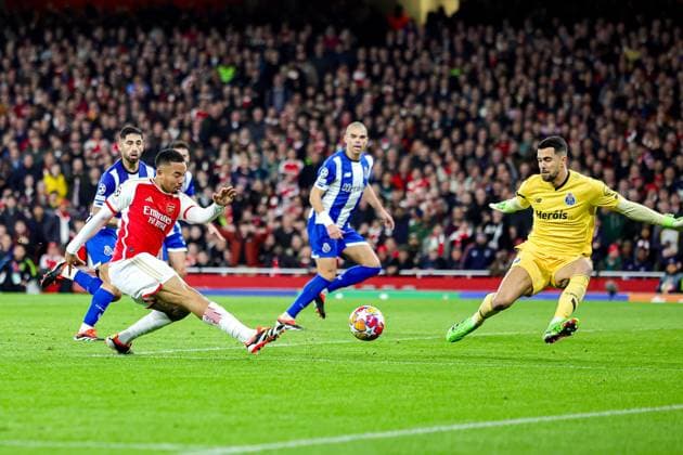 Arsenal v FC Porto Champions League 12 03 2024. Round of 16 Gabriel Jesus (9) of Arsenal shoots towards the goal during the Champions League match between Arsenal and FC Porto at the Emirates Stadium, London, England on 12 March 2024. Editorial use only , Copyright: xNigelxKeenex PSI-19227-0023