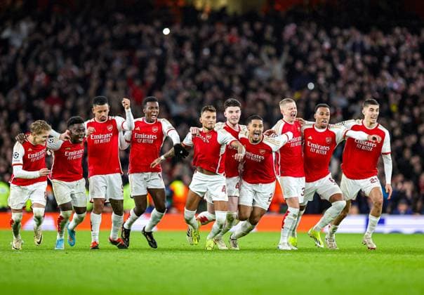 Arsenal v FC Porto Champions League 12 03 2024. Round of 16 Arsenal win on penalties and celebrate during the Champions League match between Arsenal and FC Porto at the Emirates Stadium, London, England on 12 March 2024. Editorial use only , Copyright: xNigelxKeenex PSI-19227-0031