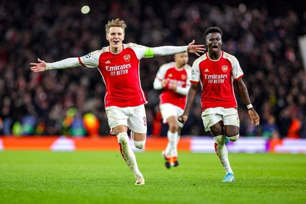 Arsenal v FC Porto Champions League 12 03 2024. Round of 16 Arsenal win 4-2 on penalties and Martin Odegaard (8) of Arsenal celebrates during the Champions League match between Arsenal and FC Porto at the Emirates Stadium, London, England on 12 March 2024. Editorial use only , Copyright: xNigelxKeenex PSI-19227-0035
