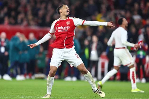 Arsenal gegen Porto 12. März 2024, London UEFA Champions™s League, Achtelfinale, Rückspiel Arsenal gegen Porto William Saliba von Arsenal feiert den Sieg Foto Charlotte Wilson Abseits London UK  Copyright: xCharlottexWilsonx xOffsidexOffside