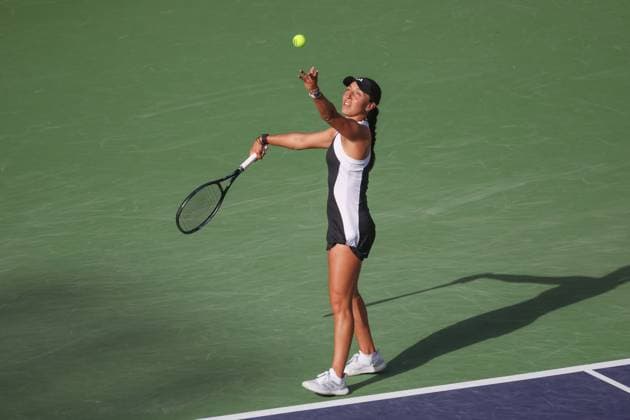 INDIAN WELLS, CA - MARCH 12: Jessica Pegula (USA) serves during the BNP Paribas Open on March 12, 2024 at Indian Wells Tennis Garden in Indian Wells, CA. (Photo by George Walker Icon Sportswire) TENNIS: MAR 12 BNP Paribas Open EDITORIAL USE ONLY Icon240312079