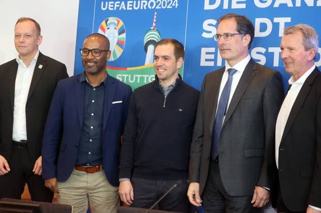 13 03 24 PK UEFA Euro 2024 Stuttgart Germany, Stuttgart, 13 03 2024, Football, Press conference UEFA Euro 2024 f l Markus Stenger Managing Director Euro 2024 , Cacau Host City Stuttgart Ambassador , Philipp Lahm Tournament Director , Dr Clemens Maier Mayor Security, Order and Sport City of Stuttgart , Andreas Kroll in Stuttgart