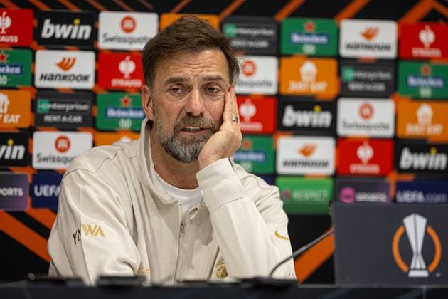 Football - UEFA Europa League - Round of 16 2nd Leg - Liverpool FC v AC Sparta Praha - MD-1 LIVERPOOL, ENGLAND - Wednesday, March 13, 2024: Liverpool s manager Jürgen Klopp during a press conference, PK, Pressekonferenz at Anfield ahead of the UEFA Europa League Round of 16 2nd Leg match between Liverpool FC and AC Sparta Praha. (Photo by David Rawcliffe Propaganda) LIVERPOOL Anfield MERSEYSIDE ENGLAND  Copyright: xDavidxRawcliffex P2024-03-13-Liverpool_Sparta_Praha_MD-1-39