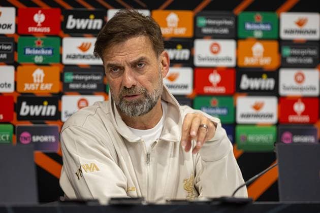 Football - UEFA Europa League - Round of 16 2nd Leg - Liverpool FC v AC Sparta Praha - MD-1 LIVERPOOL, ENGLAND - Wednesday, March 13, 2024: Liverpool s manager Jürgen Klopp during a press conference, PK, Pressekonferenz at Anfield ahead of the UEFA Europa League Round of 16 2nd Leg match between Liverpool FC and AC Sparta Praha. (Photo by David Rawcliffe Propaganda) LIVERPOOL Anfield MERSEYSIDE ENGLAND  Copyright: xDavidxRawcliffex P2024-03-13-Liverpool_Sparta_Praha_MD-1-47
