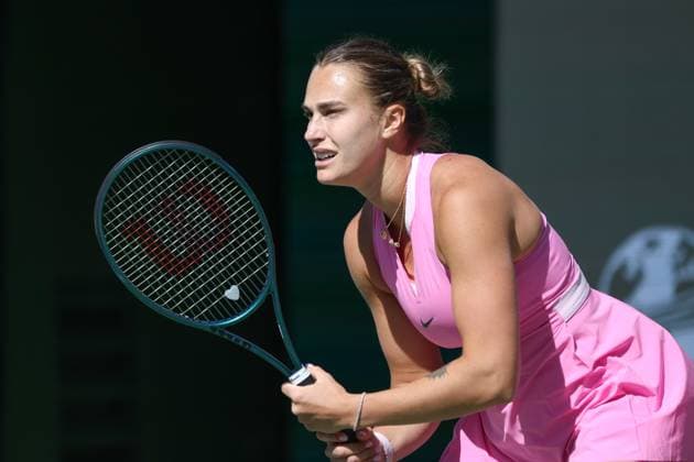 INDIAN WELLS, CA - MARCH 13: Aryna Sabalenka receives serve during the BNP Paribas Open on March 13, 2024 at Indian Wells Tennis Garden in Indian Wells, CA. (Photo by George Walker Icon Sportswire) TENNIS: MAR 13 BNP Paribas Open EDITORIAL USE ONLY Icon240313012