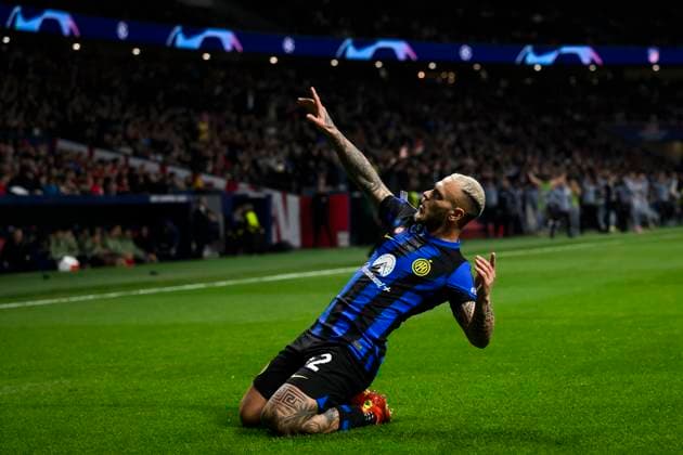 Club Atletico de Madrid v FC Internazionale - UEFA Champions League Federico Dimarco of FC Internazionale celebrates after scoring a goal during the UEFA Champions League round of 16 second leg football match between Club Atletico de Madrid and FC Internazionale. Madrid Spain Copyright: xNicolòxCampox