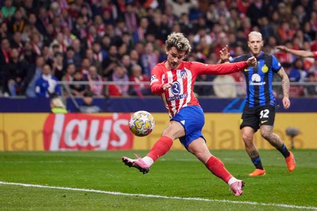 Antoine Griezmann (Atletico de Madrid) shoot, UEFA Champions League 2023 24 - Round of 16 Second Leg, Atletico de Madrid vs Inter Milan, Civitas Metropolitano, March 13, 2024, Madrid, ESP.