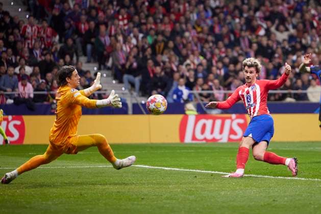Antoine Griezmann (Atletico de Madrid) shoot, UEFA Champions League 2023 24 - Round of 16 Second Leg, Atletico de Madrid vs Inter Milan, Civitas Metropolitano, March 13, 2024, Madrid, ESP.
