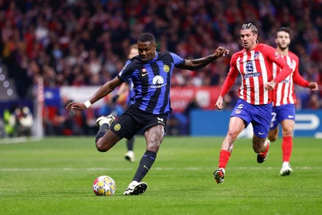 March 13, 2024, Madrid, Madrid, SPAIN: Marcus Thuram of Inter in action during the UEFA Champions League, Round of 16, football match played between Atletico de Madrid and FC Internazionale Milano at Civitas Metropolitano stadium on March 13, 2024, in Madrid, Spain. Madrid SPAIN - ZUMAa181 20240313_zaa_a181_058 Copyright: xOscarxJ.xBarrosox