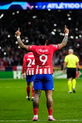 Atletico Madrid v FC Internazionale: Round of 16 Second Leg - UEFA Champions League 2023 24 Memphis Depay centre-forward of Atletico de Madrid and Netherlands celebrates after scoring his sides first goal during the UEFA Champions League 2023 24 round of 16 second leg match between FC Barcelona, Barca and SSC Napoli at Estadi Olimpic Lluis Companys on March 12, 2024 in Barcelona, Spain. Madrid Spain  Copyright: xJosexBretonx originalFilename:breton-atletico240313_nphr3.jpg