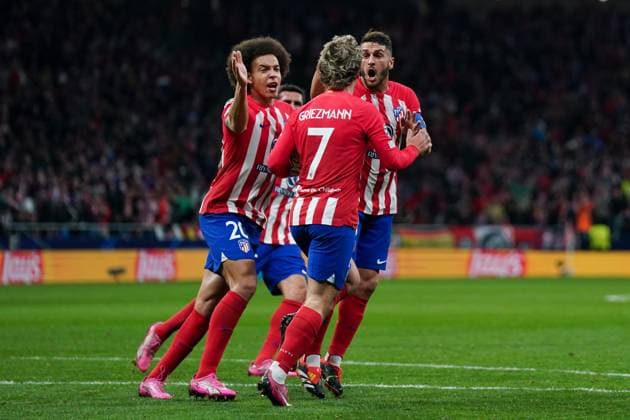Madrid, Spain, March 13th 2024: Antoine Griezmann (7 Atletico de Madrid) celebrates with teammates his goal during the UEFA Champions League football match between Atletico Madrid and Inter at Civitas Metropolitano in Madrid, Spain. (Daniela Porcelli SPP) Copyright: xDanielaxPorcellix xSPPx spp-en-DaPoSp-20240313-DP207253