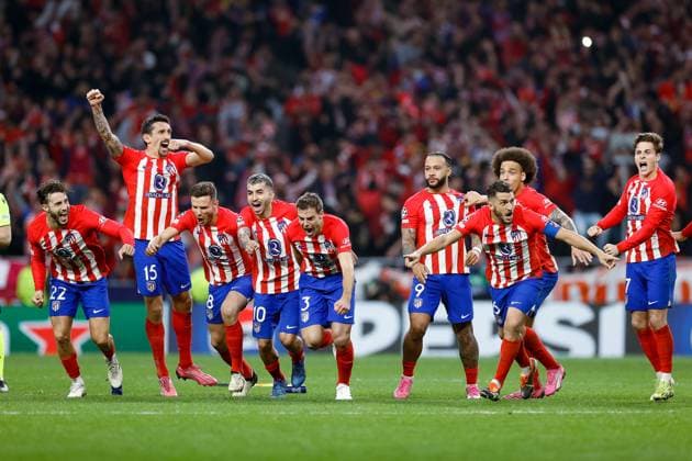 Atletico Madrid celebrate at the end of the penalty shoot out, UEFA Champions League 2023 2024 - Round of 16 second leg, Atletico Madrid vs FC Internazionale, CIvitas Metropolitano Stadium, March 13, 2024, Madrid, Spain.