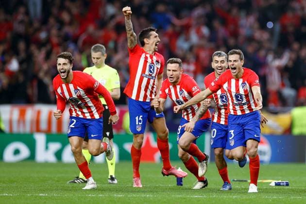 Atletico Madrid celebrate at the end of the penalty shoot out, UEFA Champions League 2023 2024 - Round of 16 second leg, Atletico Madrid vs FC Internazionale, CIvitas Metropolitano Stadium, March 13, 2024, Madrid, Spain.