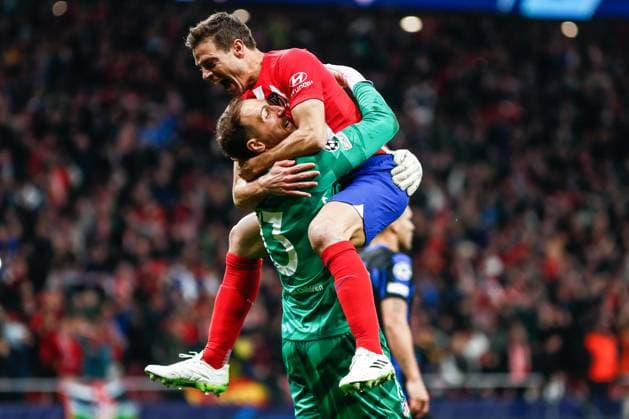 March 13, 2024: Cesar Azpilicueta celebrate the victory with Jan Oblak of Atletico de Madrid during the UEFA Champions League, Round of 16, football match played between Atletico de Madrid and FC Internazionale Milano at Civitas Metropolitano stadium on March 13, 2024, in Madrid, Spain. - ZUMAa181 20240313_zaa_a181_220 Copyright: xIrinaxR.xHipolitox