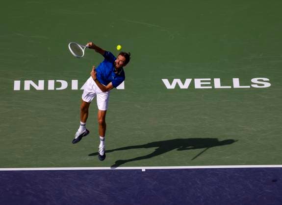 March 13, 2024 Daniil Medvedev of Russia serves against Grigor Dimitrov of Bulgaria during the BNP Paribas Open in Indian Wells, CA. CSM Indian Wells United States of America - ZUMAc04_ 20240313_zma_c04_149 Copyright: xCharlesxBausx