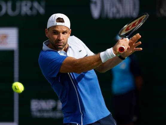 Tennis 2024: BNP Paribas Open MAR 13 March 13, 2024 Grigor Dimitrov of Bulgaria returns a shot against Daniil Medvedev of Russia during the BNP Paribas Open in Indian Wells, CA. Charles Baus CSM (Credit Image: Â Charles Baus Cal Media) Indian Wells Ca United States of America EDITORIAL USE ONLY Copyright: xx ZUMA-20240313_zma_c04_184.jpg CharlesxBausx csmphotothree241858