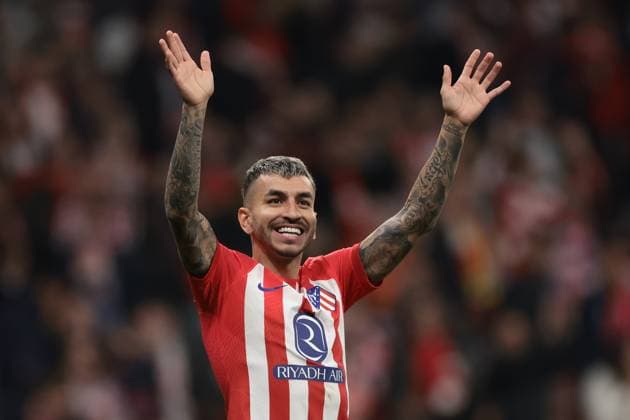 Madrid, Spain, 13th March 2024. Angel Correa of Atletico Madrid salutes the fans following the penalty shoot out victory in the UEFA Champions League match at Estadio Metropolitano,, Madrid. Picture credit should read: Jonathan Moscrop Sportimage EDITORIAL USE ONLY. No use with unauthorised audio, video, data, fixture lists, club league logos or live services. Online in-match use limited to 120 images, no video emulation. No use in betting, games or single club league player publications. SPI-2991-0040