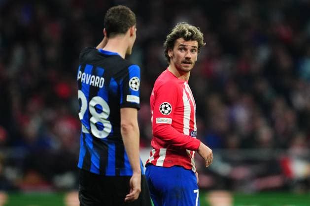 ESP: Atletico de Madrid v Inter Milan. UEFA Champions League match. Round of 16. Antoine Griezmann of Atletico de Madrid and Benjamin Pavard of Inter Milan during the UEFA Champions League match, Round of 16, second leg, between Atletico de Madrid and Inter Milan played at Civitas Metropolitano Stadium on March 13, 2024 in Madrid Spain. kpng Copyright: xBaguxBlancox xPRESSINPHOTOx PS_240313_1787