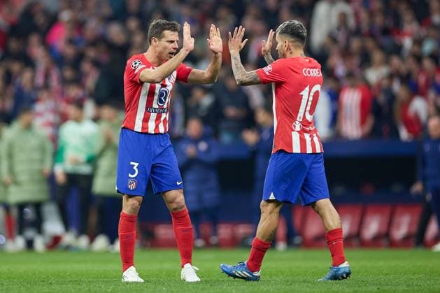 March 13, 2024, Madrid, Spain: Angel Correa (R) and Cesar Azpilicueta (L) of Atletico de Madrid celebrate their victory at the end of the 2023 24 UEFA Champions League Round of 16 Leg 2 of 2 between Atletico Madrid and Inter at Civitas Metropolitano Stadium. Atletico Madrid wins 3:2 on penalties. Madrid Spain - ZUMAs197 20240313_aaa_s197_237 Copyright: xFedericoxTitonex