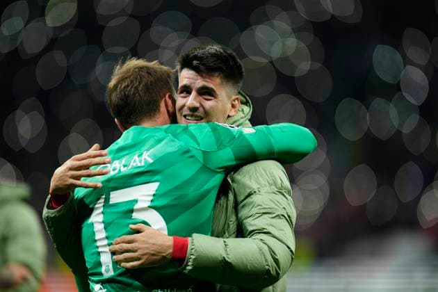 Atletico Madrid v FC Internazionale: Round of 16 Second Leg - UEFA Champions League 2023 24 Alvaro Morata centre-forward of Atletico de Madrid and Spain and Jan Oblak goalkeeper of Atletico de Madrid and Slovenia celebrate the victory after the UEFA Champions League 2023 24 round of 16 second leg match between AtlÃ tico Madrid and FC Internazionale at Civitas Metropolitano Stadium on March 13, 2024 in Madrid, Spain. Madrid Spain  Copyright: xJosexBretonx originalFilename:breton-atletico240313_npQDi.jpg