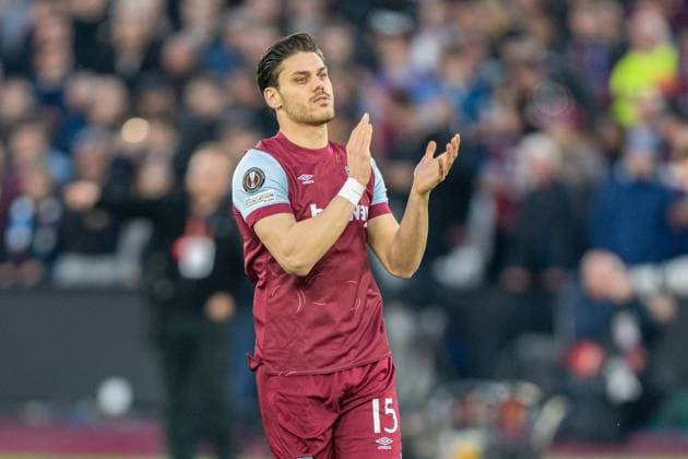 West Ham United v Freiburg Europa League 14 03 2024. Round of 16 West Ham United defender Konstantinos Mavropanos (15) during the Europa League match between West Ham United and SC Freiburg at the London Stadium, London, England on 14 March 2024. Editorial use only , Copyright: xStephenxFlynnx PSI-19236-0020