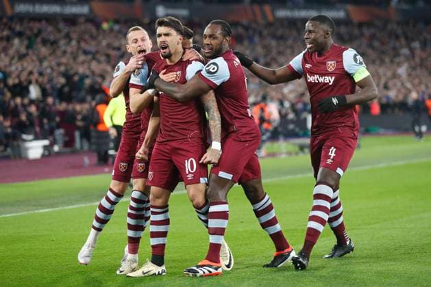 West Ham United v SC Freiburg UEFA Europa League Lucas Paqueta of West Ham United celebrates scoring his side?s 1st goal during the UEFA Europa League Round of 16 Second Leg match at the London Stadium, Stratford Copyright: xPaulxChestertonx FIL-19832-0009 UK Newspapers OUT
