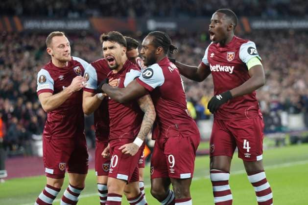 West Ham United v SC Freiburg UEFA Europa League Lucas Paqueta of West Ham United celebrates scoring his side?s 1st goal during the UEFA Europa League Round of 16 Second Leg match at the London Stadium, Stratford Copyright: xPaulxChestertonx FIL-19832-0010 UK Newspapers OUT