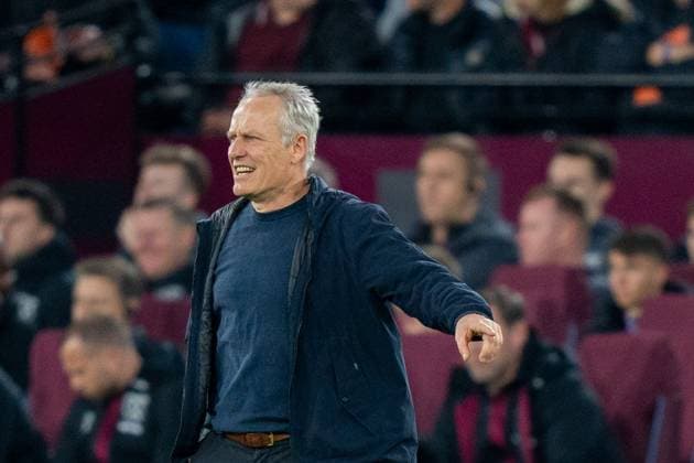 West Ham United v Freiburg Europa League 14 03 2024. Round of 16 SC Freiburg Head Coach Christian Streich during the Europa League match between West Ham United and SC Freiburg at the London Stadium, London, England on 14 March 2024. Editorial use only , Copyright: xStephenxFlynnx PSI-19236-0037