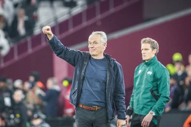 Soccer UEFA Europa League 2023 2024, Round of 16, West Ham United SC Freiburg, London Olympic Stadium Freiburg coach Christian Streich London Olympic Stadium England Copyright: xJoeranxSteinsiekx