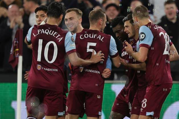 West Ham United v SC Freiburg UEFA Europa League Jarrod Bowen of West Ham United celebrates scoring his side?s 2nd goal during the UEFA Europa League Round of 16 Second Leg match at the London Stadium, Stratford Copyright: xPaulxChestertonx FIL-19832-0028 UK Newspapers OUT
