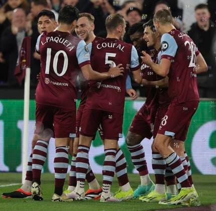 West Ham United v SC Freiburg UEFA Europa League Jarrod Bowen of West Ham United celebrates scoring his side?s 2nd goal during the UEFA Europa League Round of 16 Second Leg match at the London Stadium, Stratford Copyright: xPaulxChestertonx FIL-19832-0029 UK Newspapers OUT