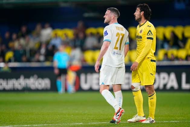 ESP: Villarreal CF and Olympique Marseille. UEFA Champions League match. Round of 16. Jordan Veretout of Olympique Marseille and Dani Parejo of Villarreal CF during the UEFA Europa League match, Round of 16, second leg, between Villarreal CF and Olympique Marseille played at La Ceramica Stadium on March 14, 2024 in Villarreal, Spain. kpng Copyright: xSergioxRuizx xPRESSINPHOTOx PS_240314_530