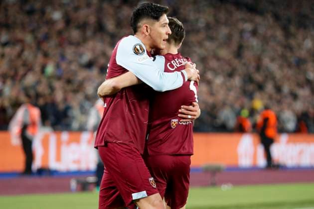 West Ham United v SC Freiburg UEFA Europa League Aaron Cresswell of West Ham United celebrates scoring his sides 3rd goal during the UEFA Europa League Round of 16 Second Leg match at the London Stadium, Stratford Copyright: xPaulxChestertonx FIL-19832-0058 UK Newspapers OUT