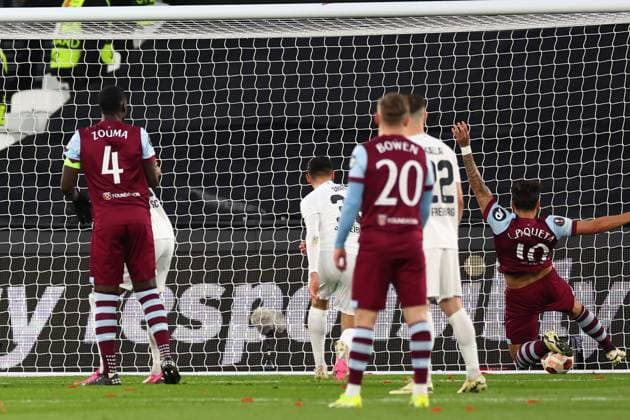 14th March 2024; London Stadium, London, England; Europa League Football, Round of 16, Second Leg, West Ham United versus SC Freiburg; Lucas Paqueta of West Ham United scores for 1-0 in the 9th minute  ActionPlus12617883 ShaunxBrooks