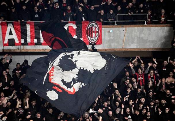 AC Milan fans during the Slavia Praha vs AC Milan football return match of the Europa League semi-final on March 14, 2024, Prague, Czech Republic. (CTKxPhoto KaterinaxSulova) CTKPhotoP2024031407716  CTKPhotoP2024031407716