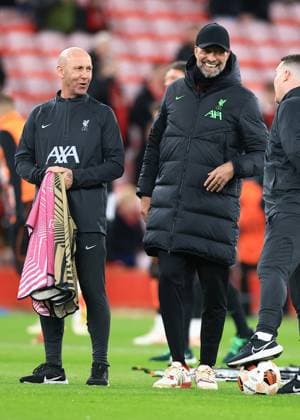 Liverpool FC v AC Sparta Prague Liverpool Manager Jurgen Klopp jokes with staff before kick off during the Liverpool FC v AC Sparta Prague Last 16, 2nd Leg UEFA Europa League match at Anfield, Liverpool, England, United Kingdom on 14 March 2024 Editorial use only. All images are copyright Every Second Media Limited. No images may be reproduced without prior permission. Copyright: xIMAGO EveryxSecondxMediax ESM-0951-0001