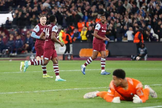 West Ham United v SC Freiburg UEFA Europa League Mohammed Kudus of West Ham United celebrates scoring his sides 5th goal during the UEFA Europa League Round of 16 Second Leg match at the London Stadium, Stratford Copyright: xPaulxChestertonx FIL-19832-0078 UK Newspapers OUT