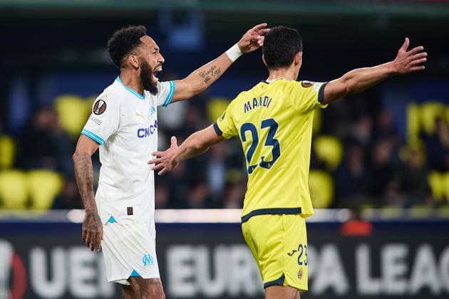 Pierre Emerick Aubameyan of Olympique Marseille reacts during the UEFA Europa League 2023 24 round of 16 second leg match between Villarreal CF and Olympique Marseille at Estadio de la Ceramica on March 14, 2024 in Villarreal, Spain. FOOTBALL : Villarreal vs Olympique de Marseille - UEFA Ligue Europa - 1 8 Huitiemes - 14 03 2024 LGM Panoramic 