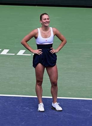 INDIAN WELLS, CA - MARCH 14: Marta Kostyuk (UKR) reacts after winning a WTA, Tennis Damen quarterfinals tennis match played on March 14, 2024 during the BNP Paribas Open played at the Indian Wells Tennis Garden in Indian Wells, CA. (Photo by John Cordes Icon Sportswire) TENNIS: MAR 14 BNP Paribas Open EDITORIAL USE ONLY Icon506240314007