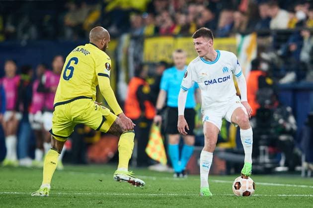 Quentin Merlin of Olympique Marseille controls the ball during the UEFA Europa League 2023 24 round of 16 second leg match between Villarreal CF and Olympique Marseille at Estadio de la Ceramica on March 14, 2024 in Villarreal, Spain. FOOTBALL : Villarreal vs Olympique de Marseille - UEFA Ligue Europa - 1 8 Huitiemes - 14 03 2024 LGM Panoramic 