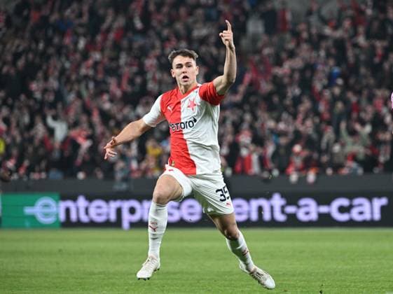 Matej Jurasek of Slavia Praha celebrates a goal during the Slavia Praha vs AC Milan football return match of the Europa League semi-final on March 14, 2024, Prague, Czech Republic. (CTKxPhoto MichalxKamaryt)x(CTKxPhoto MichalxKamaryt) CTKPhotoP2024031408224  CTKPhotoP2024031408224