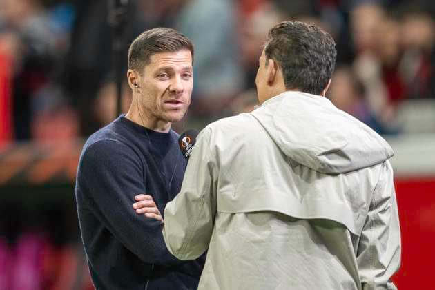 Xabi Alonso Bayer 04 Leverkusen, coach in interview Football UEFA Europa League, season 2023 2024, round of 16, second leg, Bayer 04 Leverkusen Qarabag FK on 14 03 2024 at the BayArena in Leverkusen Photo Kirchner Media TH Copyright: xKirchner-Media THx