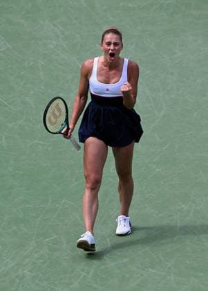 INDIAN WELLS, CA - MARCH 14: Marta Kostyuk (UKR) reacts after winning a point during a WTA, Tennis Damen quarterfinals tennis match played on March 14, 2024 during the BNP Paribas Open played at the Indian Wells Tennis Garden in Indian Wells, CA. (Photo by John Cordes Icon Sportswire) TENNIS: MAR 14 BNP Paribas Open EDITORIAL USE ONLY Icon506240314013