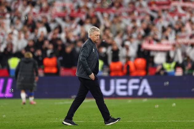 14th March 2024; London Stadium, London, England; Europa League Football, Round of 16, Second Leg, West Ham United versus SC Freiburg; A relived looking West Ham United Manager David Moyes after the 5-0 win  ActionPlus12617930 ShaunxBrooks