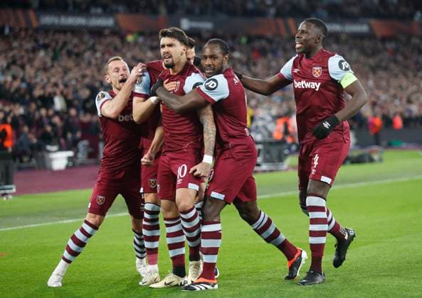 West Ham United v SC Freiburg UEFA Europa League Lucas Paqueta of West Ham United celebrates scoring his side?s 1st goal during the UEFA Europa League Round of 16 Second Leg match at the London Stadium, Stratford Copyright: xPaulxChestertonx FIL-19832-0165 UK Newspapers OUT