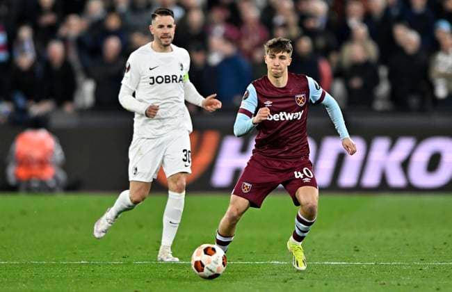 West Ham vs SC Freiburg, UEFA Europa League George Earthy (West Ham) during the West Ham vs SC Freiburg UEFA Europa League, last 16, 2nd leg, match at the London Stadium, Stratford. London The London Stadium UK Copyright: xMartinxDaltonx WestHam_vs_Freiburg_140324_MD_065