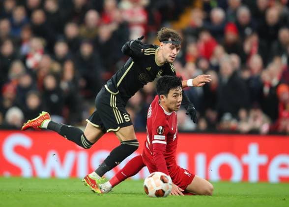 UEFA Europa League Liverpool v Sparta Prague Veljko BirmanÄeviÄ‡ of Athletic Club Sparta Praha strikes to ball to make it 4-1 Liverpool, during the UEFA Europa League match Liverpool vs Sparta Prague at Anfield, Liverpool, United Kingdom, 14th March 2024 (Photo by Gareth Evans News Images) Liverpool Anfield Merseyside United Kingdom Copyright: xGarethxEvans NewsxImagesx