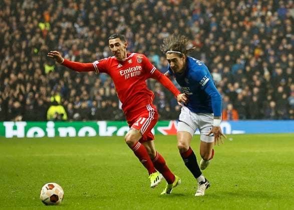 Rangers v Benfica UEFA Europa League çngel Di Maria of Benfica (left) and F?bio Silva of Rangers (right) compete for the ball during the UEFA Europa League Round of 16 Second Leg match at Ibrox Stadium, Glasgow Copyright: xFredxPalmerx FIL-19834-0108 UK Newspapers OUT