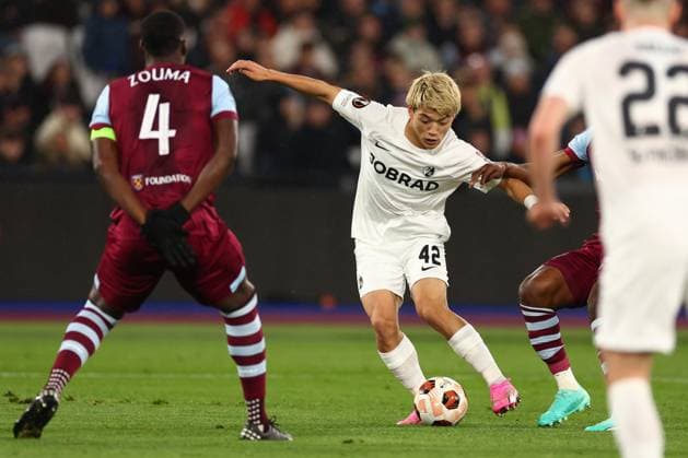 14th March 2024; London Stadium, London, England; Europa League Football, Round of 16, Second Leg, West Ham United versus SC Freiburg; Ritsu Doan of SC Freiburg  ActionPlus12618004 ShaunxBrooks